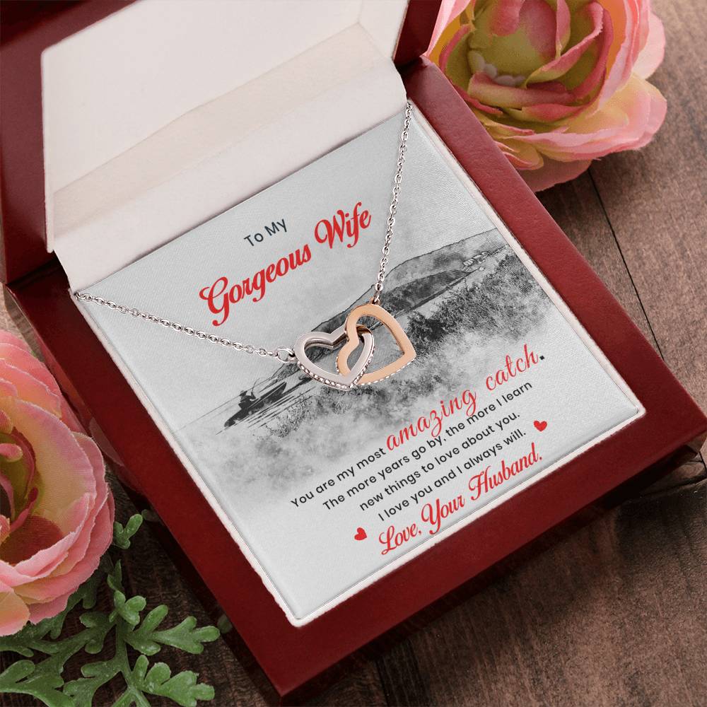 Gift For Wife From Fishing Husband Interlocking Hearts Necklace