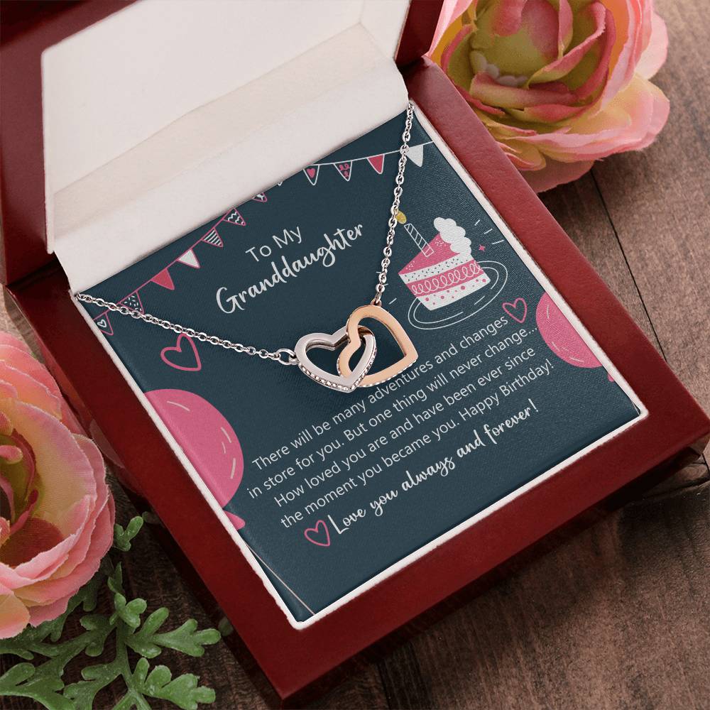 To My Granddaughter - How Lovely You Are Happy Birthday Necklace Interlocking Hearts Necklace