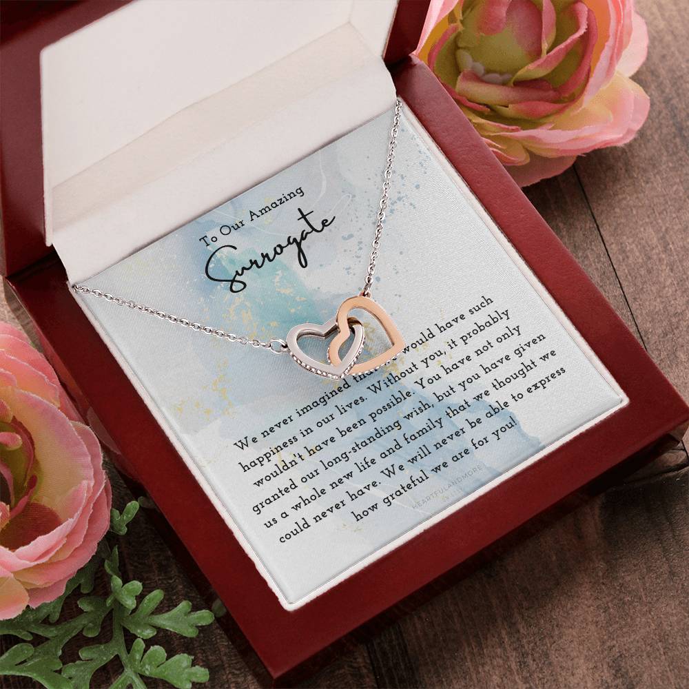 Surrogate Appreciation Gift Surrogate Gift Surrogate Gift With Message Card Surrogate Transfer Day Thank You Gift Interlocking Hearts Necklace