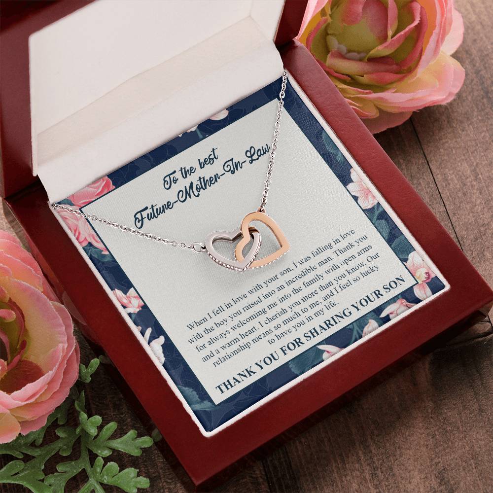 To My Future Mother-In-Law - Thank You For Always Welcoming Me Into The Family With Open Arms And A Warm Heart Interlocking Hearts Necklace
