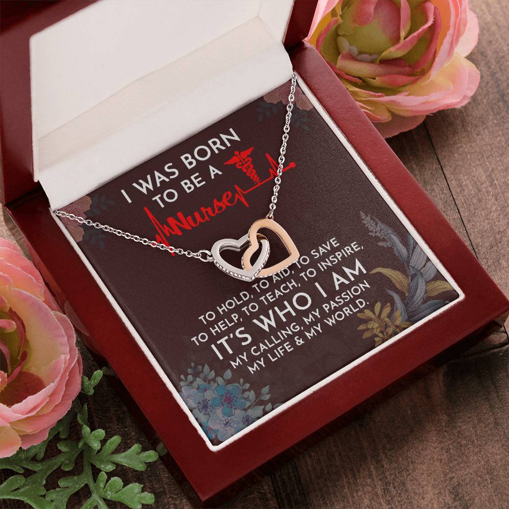I Was Born To Be A Nurse Interlocking Heart Necklace Interlocking Hearts Necklace