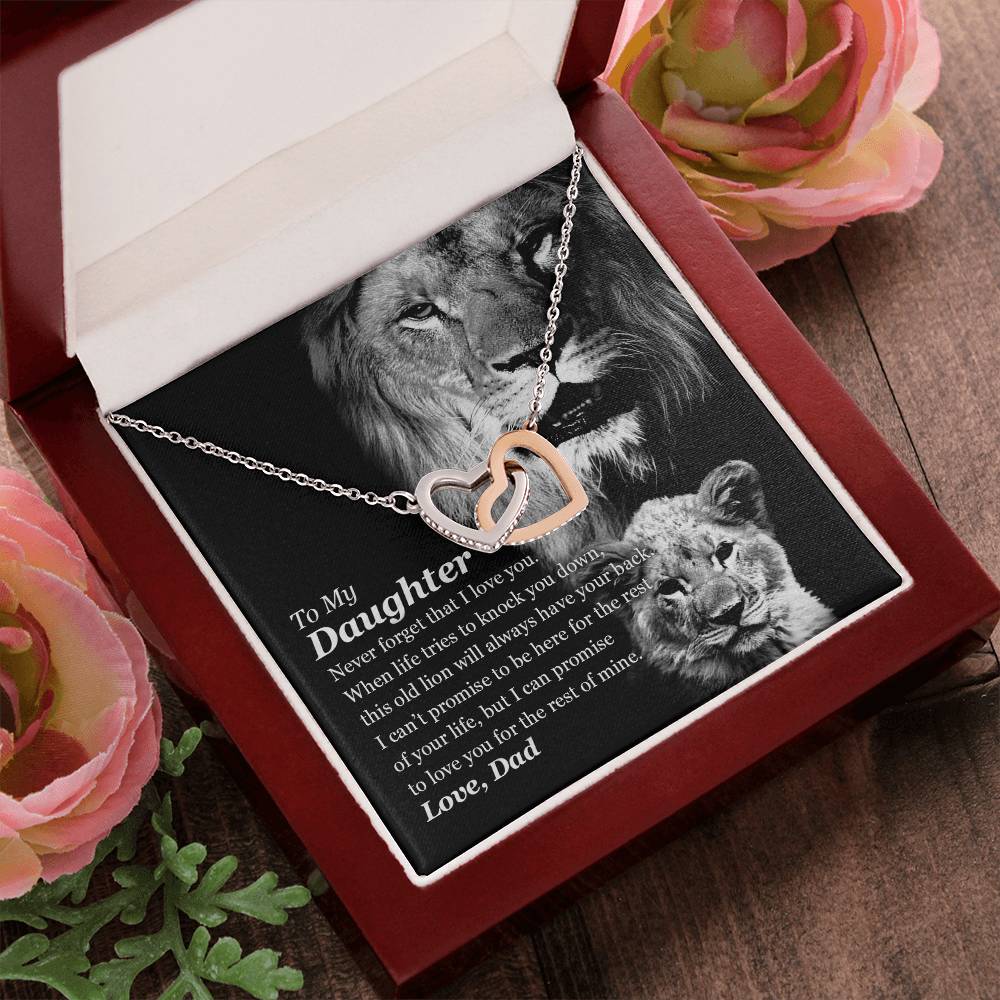 Selling Out Fast To My Daughter - This Old Lion Will Always Have Your Back Interlocking Hearts Necklace