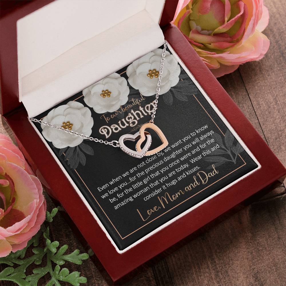 Daughter Away Necklace Gift From Mom And Dad Interlocking Hearts Necklace