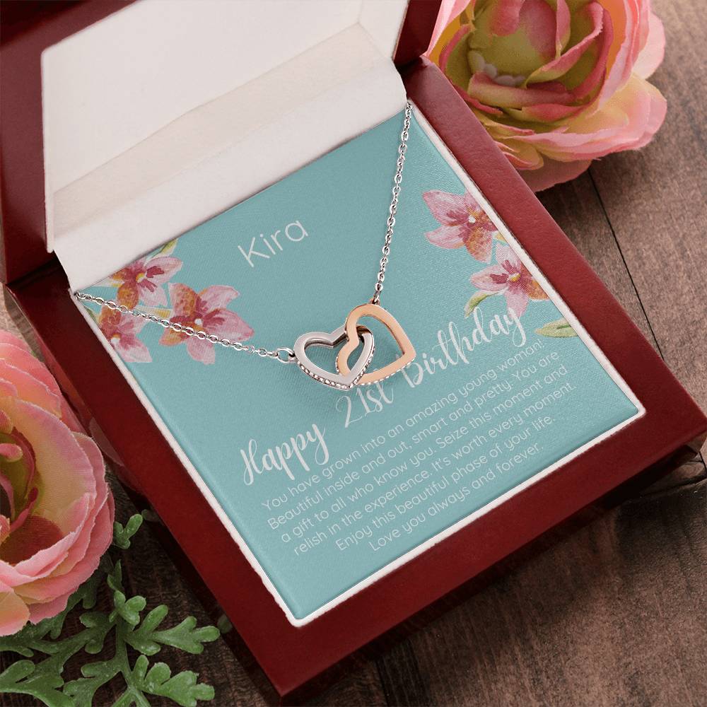 Personalized Happy 21St Birthday Interlocked Hearts Necklace Interlocking Hearts Necklace