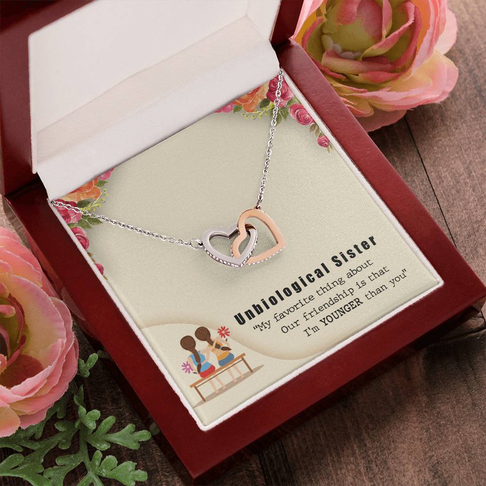 Unbiologocal Sister Interlocking Hearts Necklace