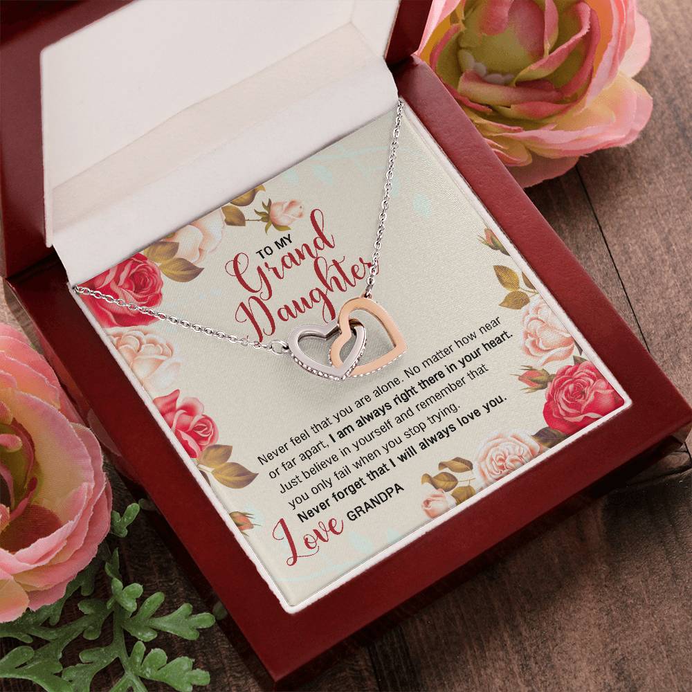 To My Granddaughter From Grandpa - I Am Always Right There In Your Heart. Interlocking Hearts Necklace