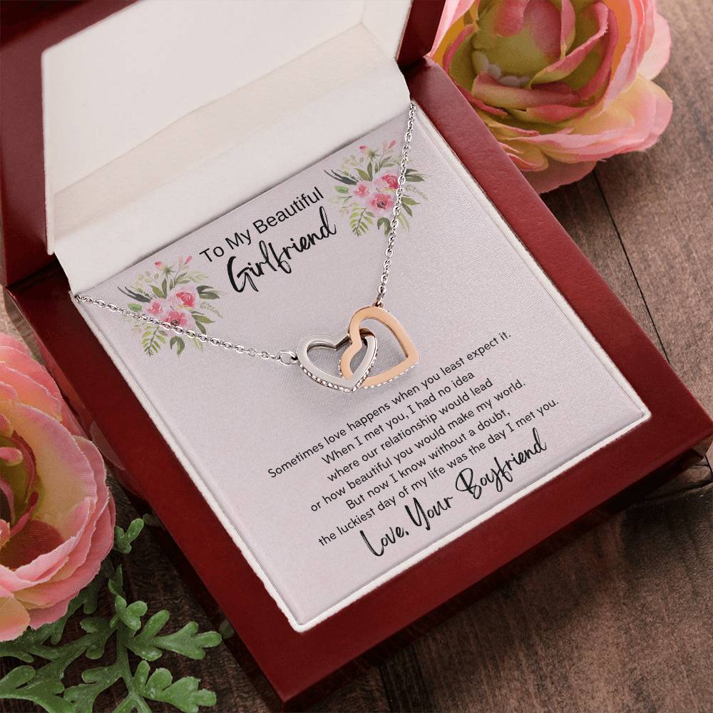 To My Beautiful Girlfriend Interlocking Hearts Necklace