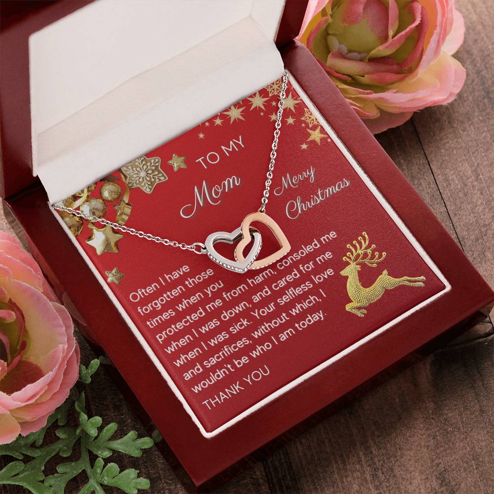 Gift For Mom Interlocking Hearts Necklace - Christmas Red