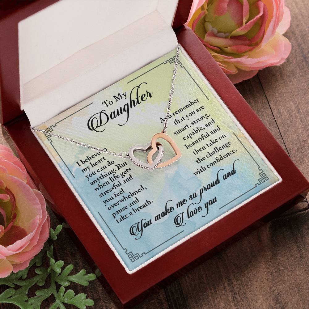 My Daughter Smart Strong Capable Beautiful - Linked Hearts Necklace Interlocking Hearts Necklace