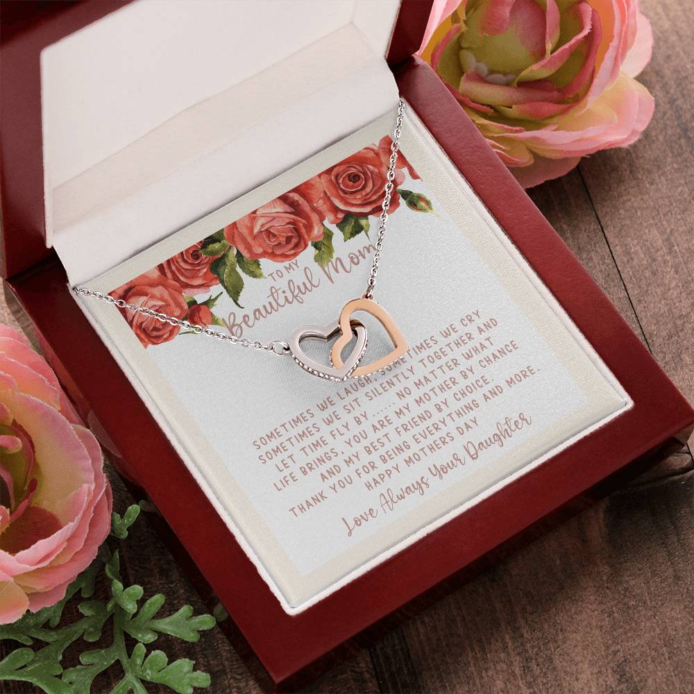 Mothers Day Creamy Roses Best Friends Interlocking Hearts Necklace