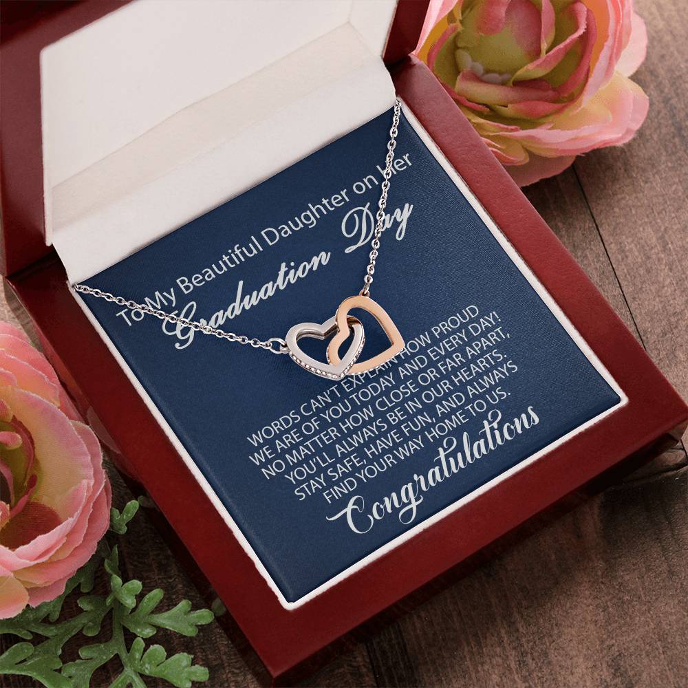 To My Daughter - Graduation Proud Interlocking Hearts Necklace
