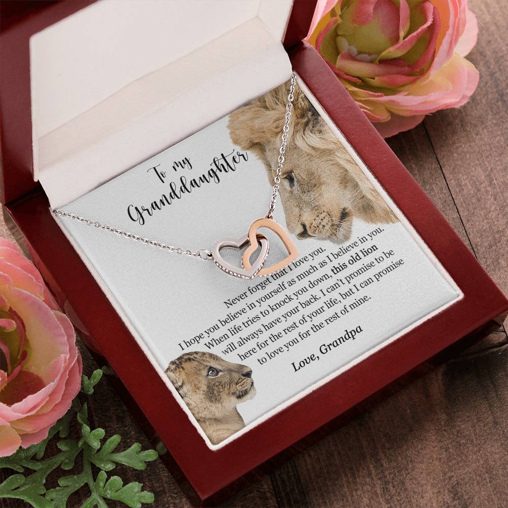 To My Granddaughter - This Old Lion Will Always Have Your Back Interlocking Hearts Necklace