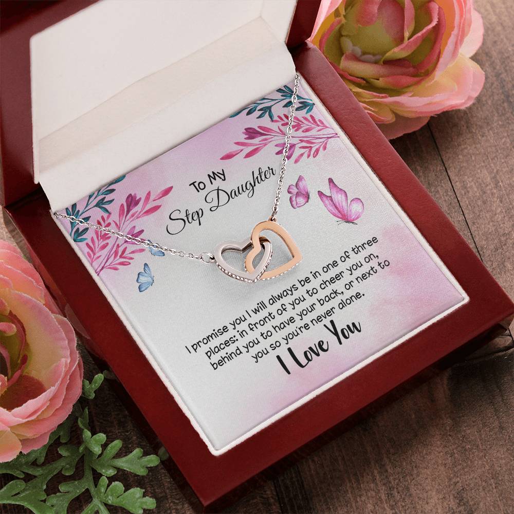 To My Step Daughter - I Promise - I Love You Interlocking Hearts Necklace