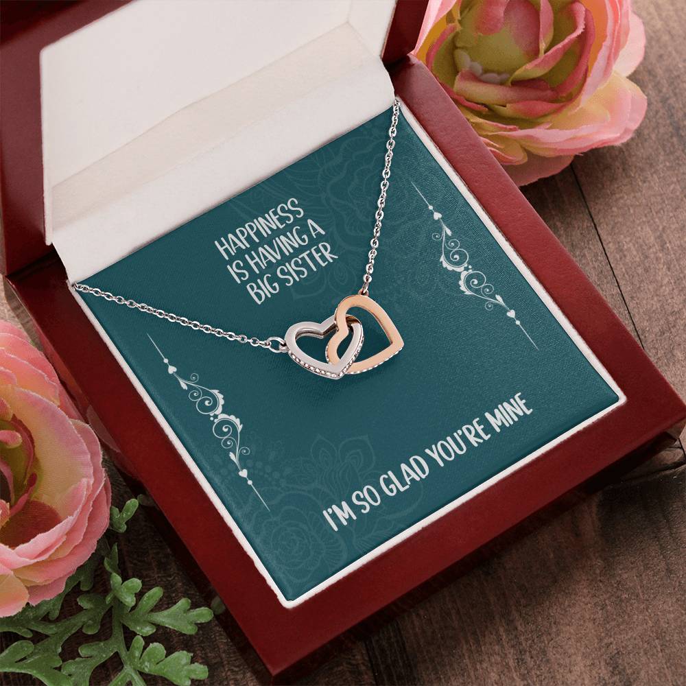 Heart Necklace Gift For Big Sister - Happiness Is Having A Big Sister Interlocking Hearts Necklace