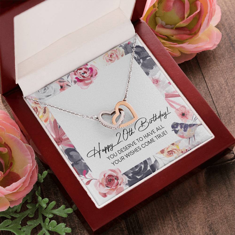 Happy 20Th Birthday Interlocking Hearts Necklace Message Card