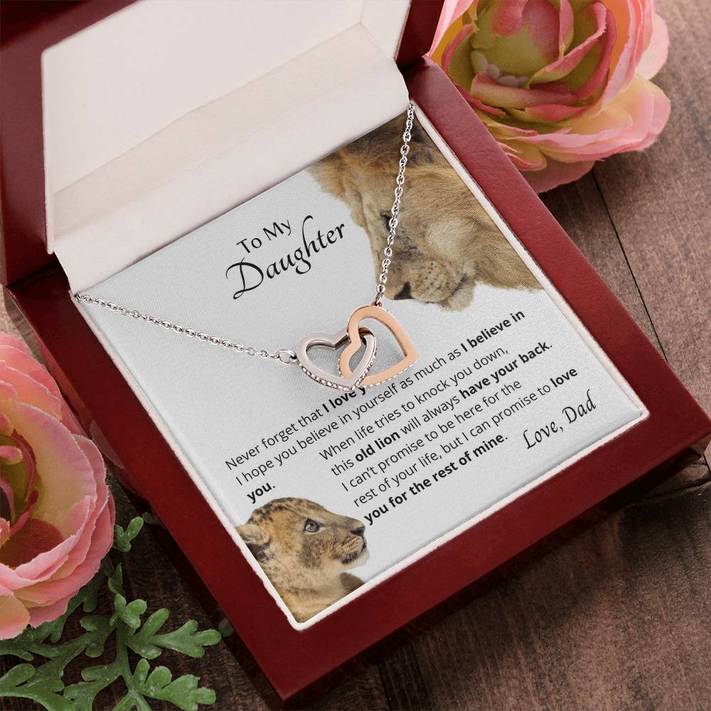 To My Daughter I Believe In You Necklace. Embellished With Cubic Zirconia Stones. Interlocking Hearts Necklace