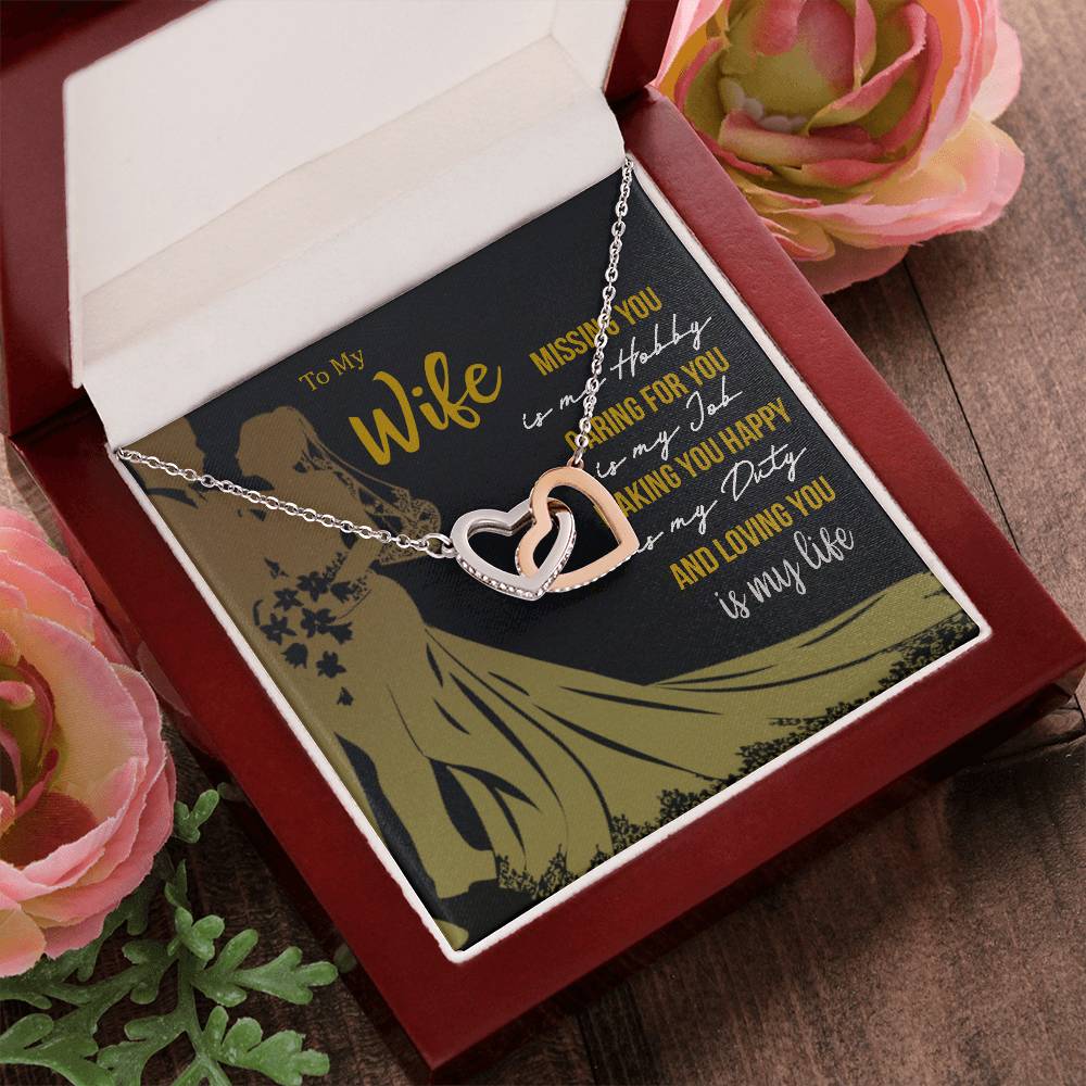 To My Wife - Missing You. Interlocking Hearts Necklace