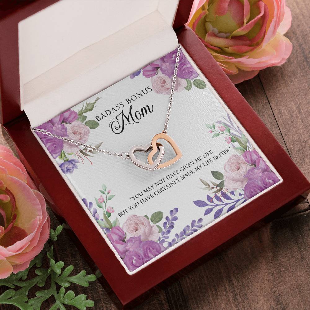 Badass Bonus Mom Interlocking Hearts Necklace