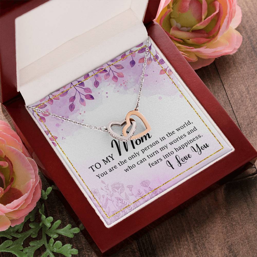 To My Mom Interlocking Hearts Necklace Message Card