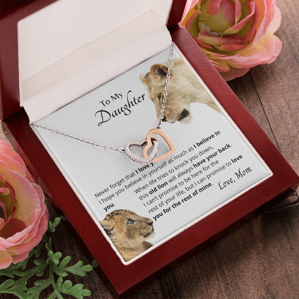 To My Daughter - I Believe In You - Necklace. Embellished With Cubic Zirconia Stones. Interlocking Hearts Necklace
