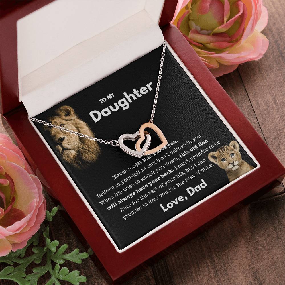 To My Daughter - Old Lion - Necklace Interlocking Hearts Necklace