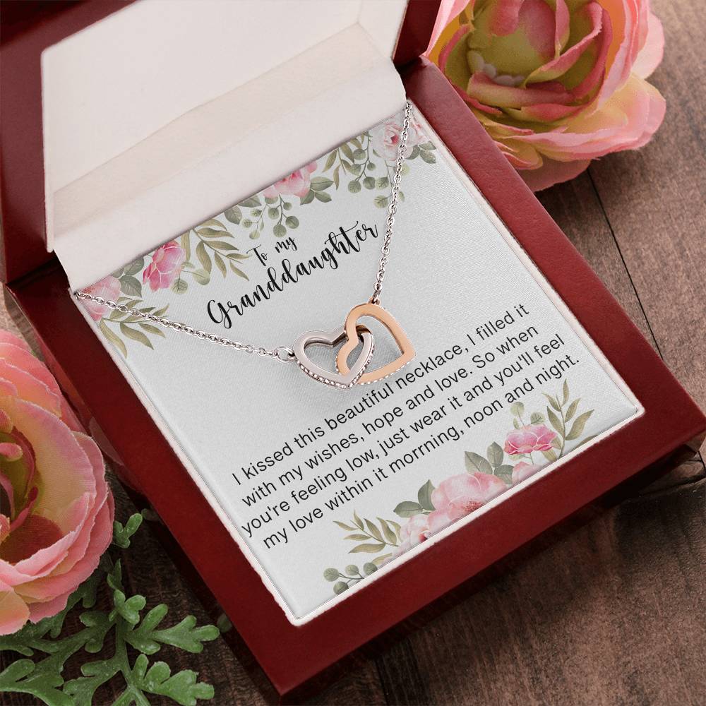 To My Granddaughter - I Love You Interlocking Hearts Necklace