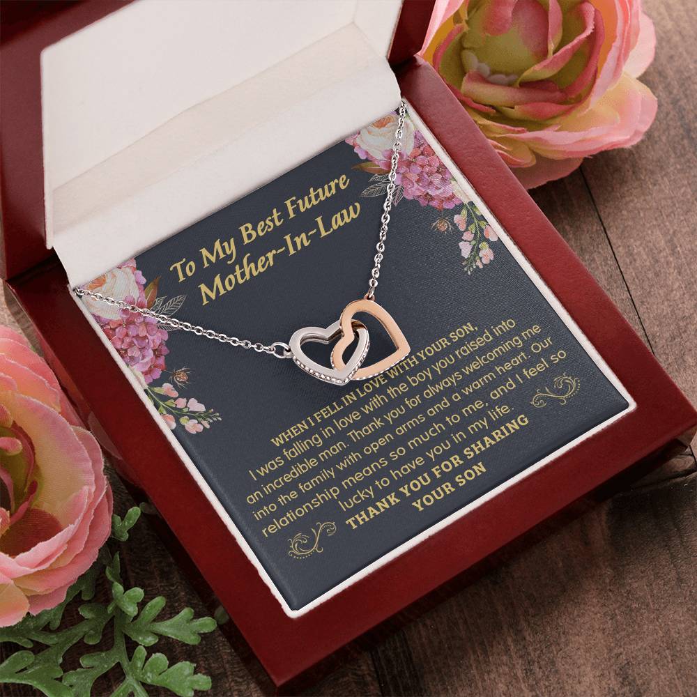 Gift For Future Mother-In-Law - The Boy You Raised - Interlocking Interlocking Hearts Necklace