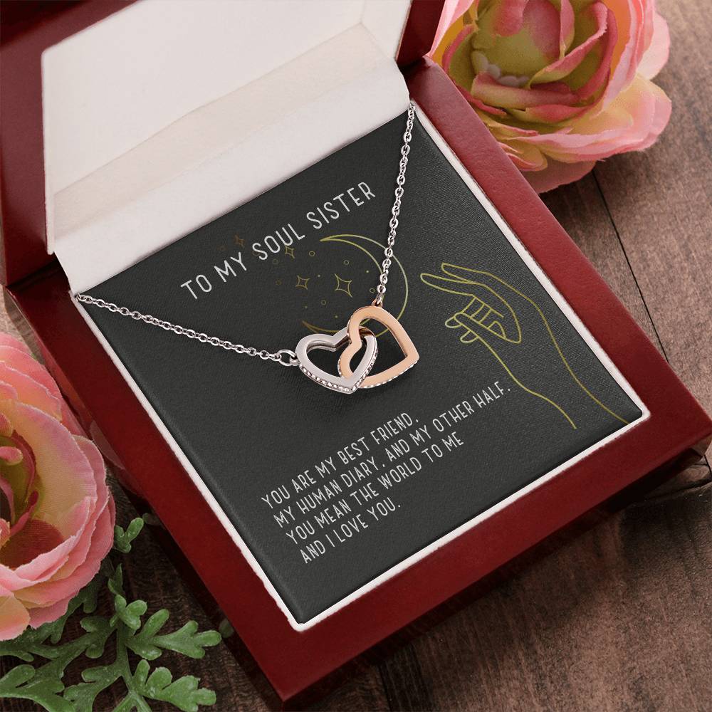 To My Soul Sister Two Hearts Necklace Interlocking Hearts Necklace