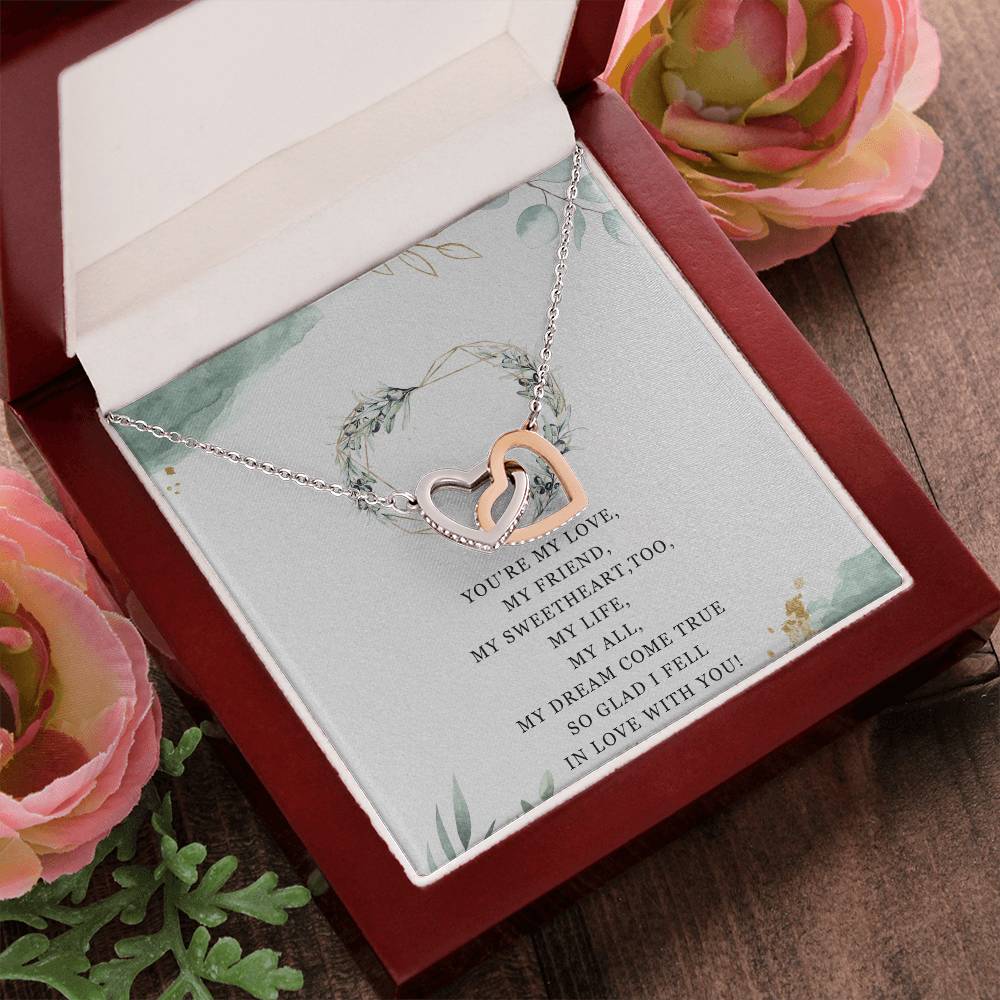 To My Girlfriend Interlocking Hearts Necklace Message Card