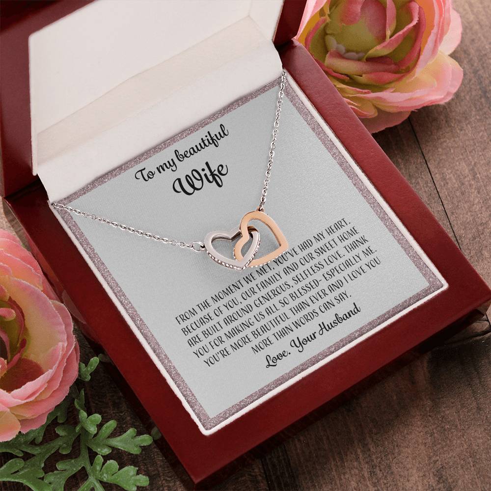 To My Beautiful Wife From The Moment We Met - Pink Interlocking Hearts Necklace