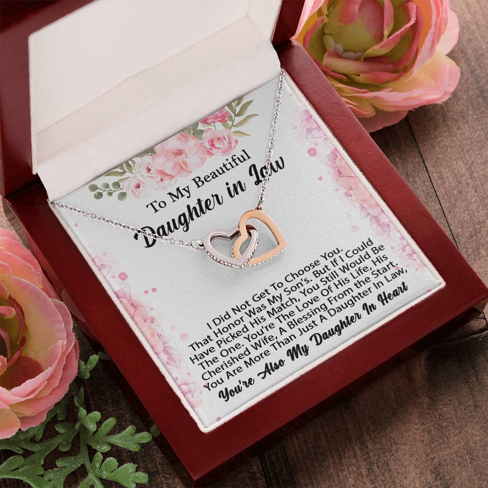 To My Beautiful Daughter In Law You Are My Daughter In Heart Necklace - Perfect Gift Interlocking Hearts Necklace