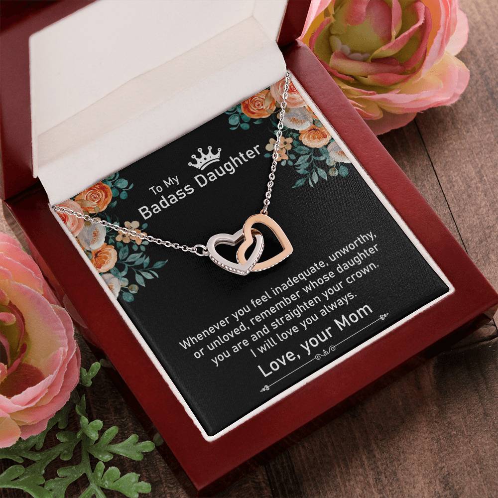 To My Badass Daughter Necklace Gift From Mom Birthday Necklace Gift From Mom Interlocking Hearts Necklace