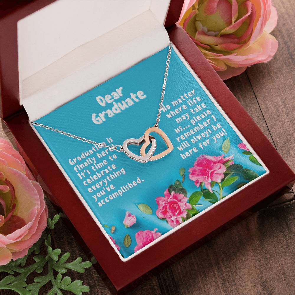 Dear Graduate Turquoise And Rose Interlocking Hearts Necklace