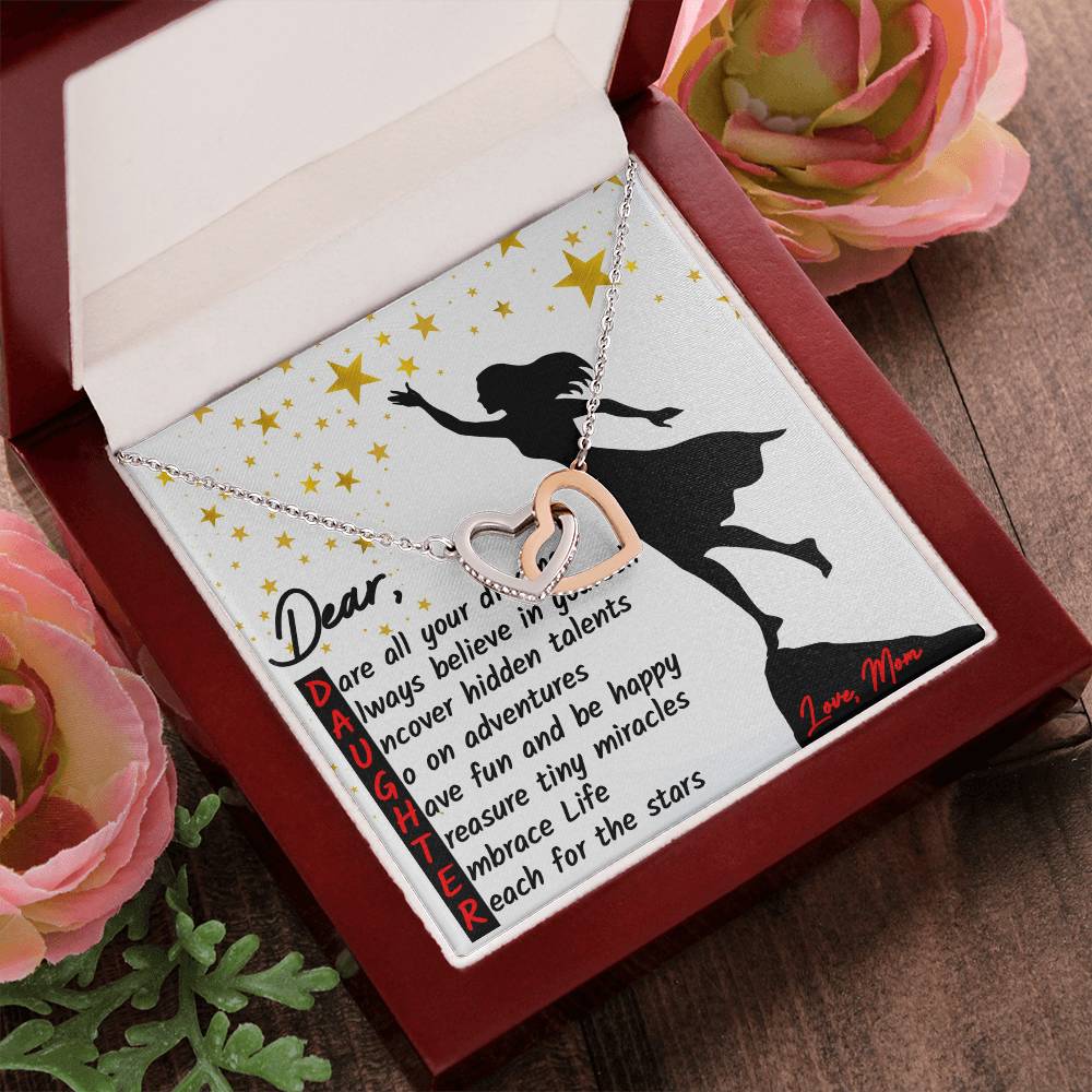 To My Daughter - Reach For The Stars Unique Gift Set Interlocking Hearts Necklace