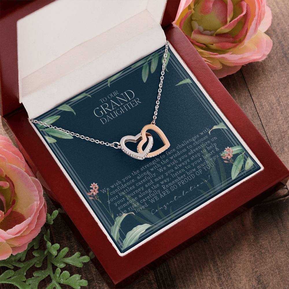 Gift For Granddaughter From Grandma & Grandpa To Our Granddaughter Live Your Dreams Birthday Graduation Christmas Interlocking Hearts Necklace
