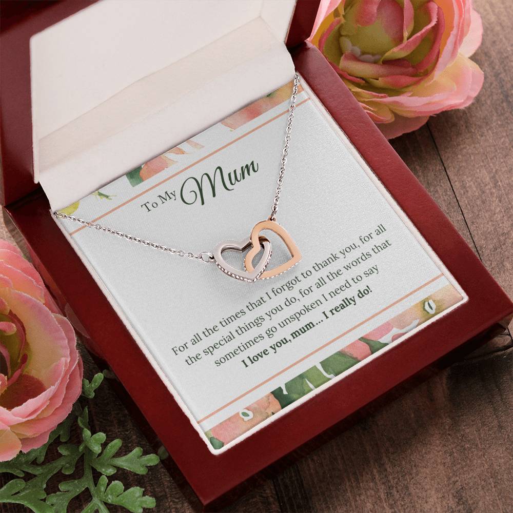 Gifts For Mum - I Love You Mum. I Really Do! Interlocking Hearts Necklace