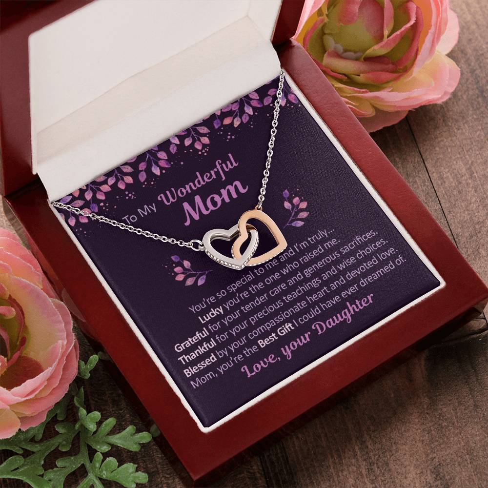 To My Mom - Grateful Thankful And Blessed - Necklace Interlocking Hearts Necklace