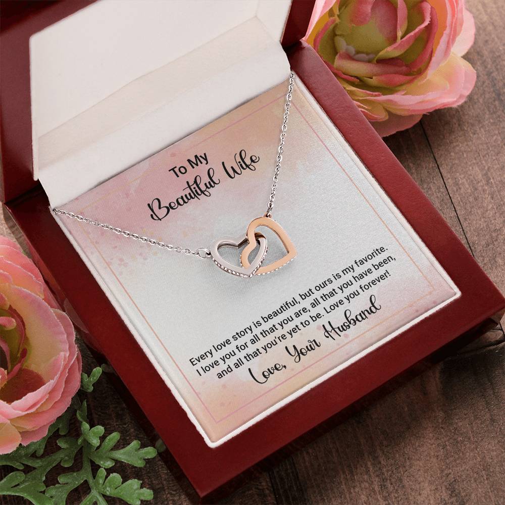 To My Wife - Every Love Story Is Beautiful Interlocking Hearts Necklace