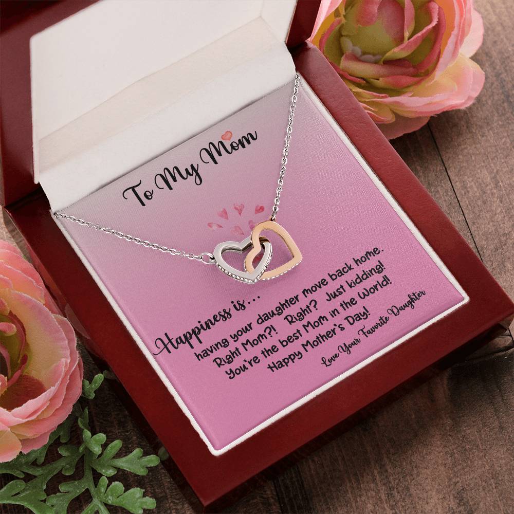 To My Mom Happiness Is Daughter Ilh Necklace Interlocking Hearts Necklace