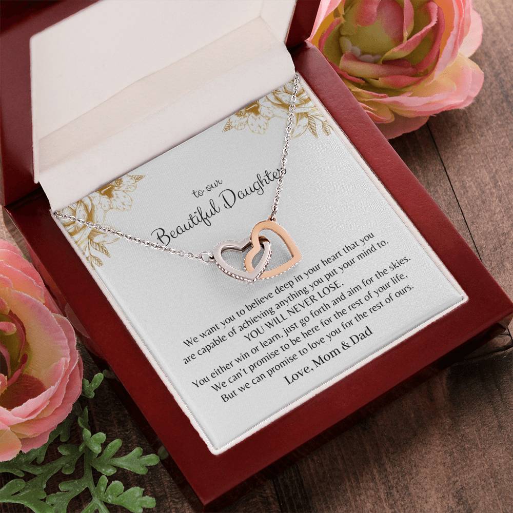 To My Daughter - Premium Interlocking Heart Cube - So2 Interlocking Hearts Necklace
