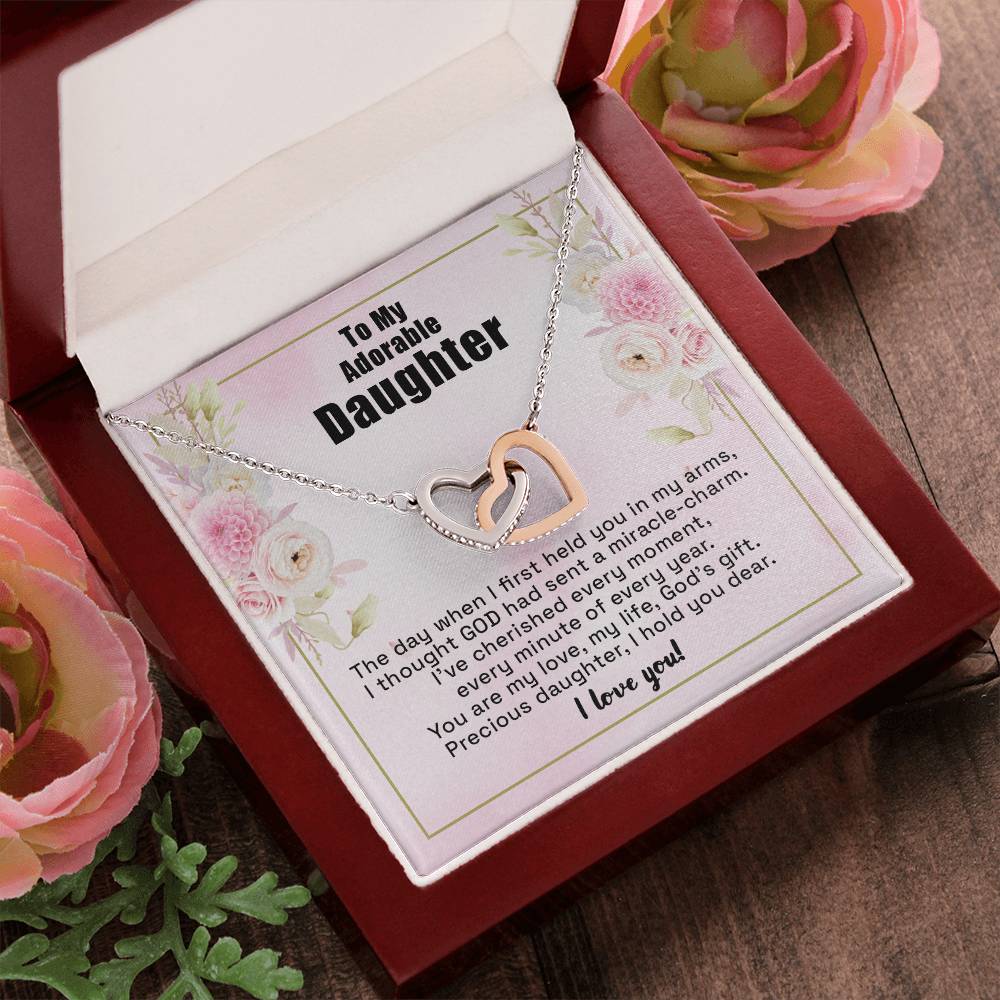 To My Adorable Daughter - I Hold Your Dear - Necklace Interlocking Hearts Necklace