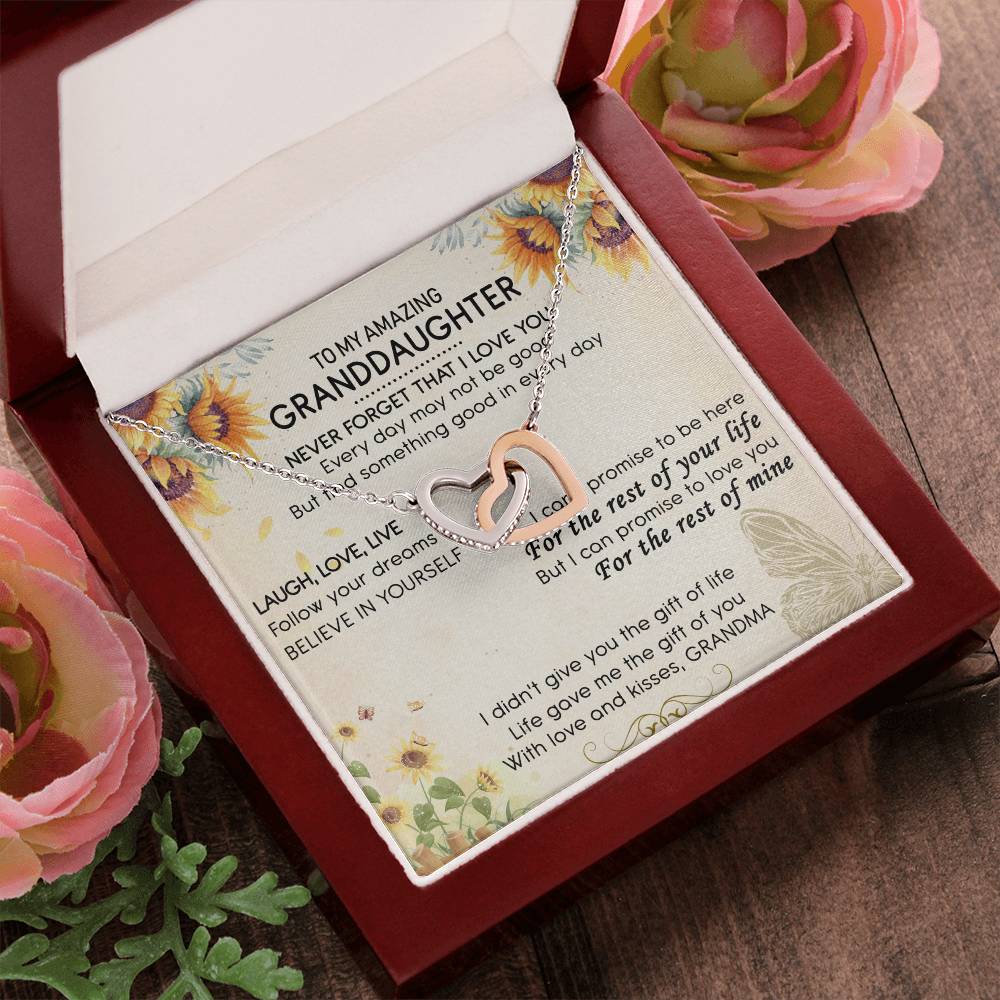To My Amazing Granddaughter Interlocking Hearts Necklace Message Card