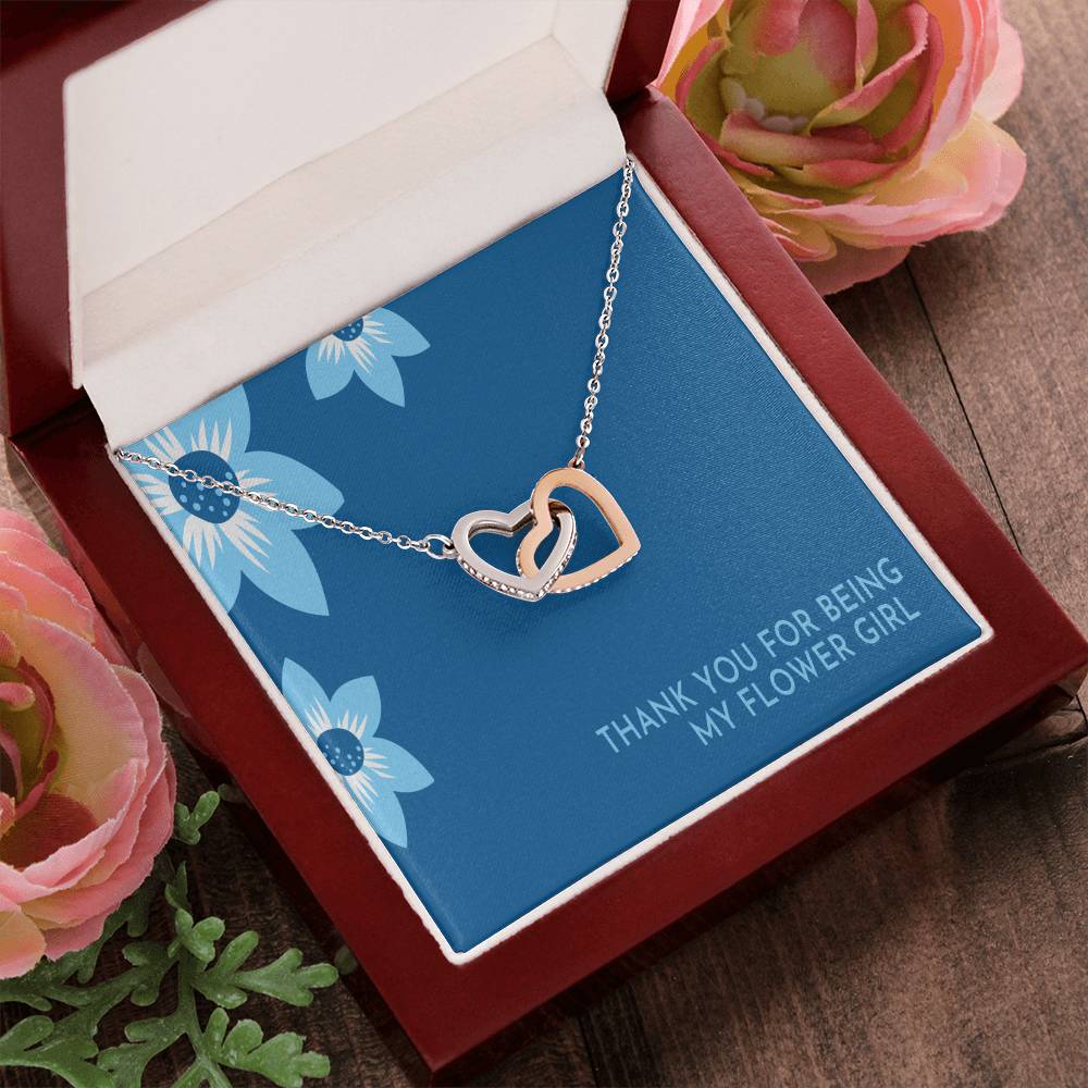 Flower Girl Necklace Personalized Flower Girl Gift Bridal Party Gift Thank You For Being My Flower Girl Card Wedding Gift Box Interlocking Hearts Necklace