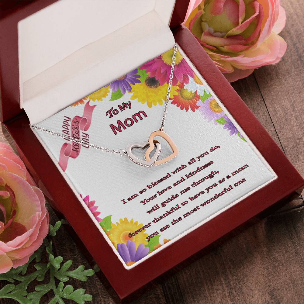 To My Mom I Am So Blessed With All You Do Message Card Necklace Interlocking Hearts Necklace