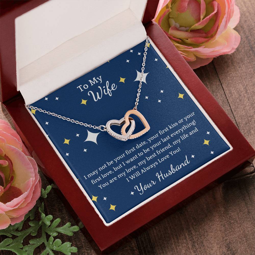 To My Wife - I May Not Be - Interlocked Hearts - Blue Bg Interlocking Hearts Necklace