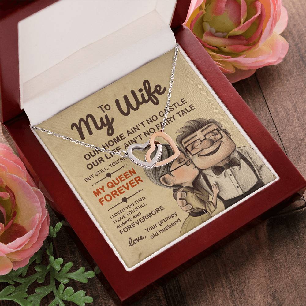 To My Wife Necklace My Queen Forever Interlocking Hearts Necklace