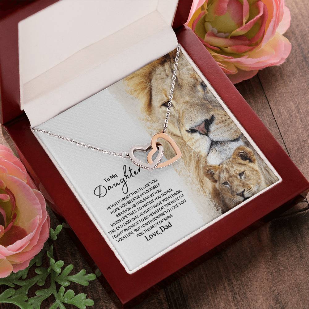To My Daughter - This Old Lion Will Always Have Your Back Interlocking Hearts Necklace