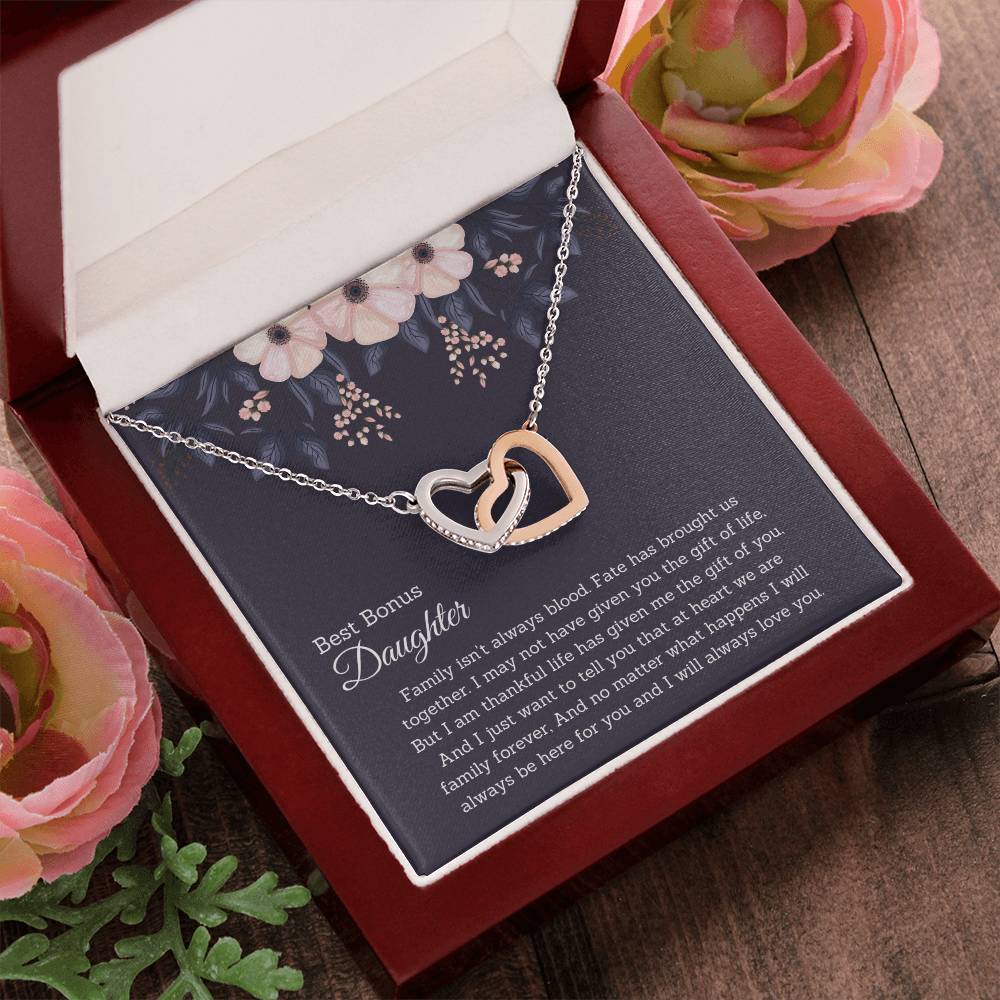 Bonus Daughter Gift Necklace Jewelry Handmade Usa Fate Has Brought Us Together Beautiful 14K Gold Forever Family Locked Hearts Interlocking Hearts Necklace