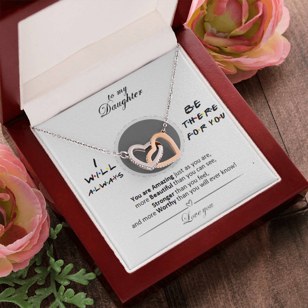 To My Daughter - Always There For You Necklace Interlocking Hearts Necklace