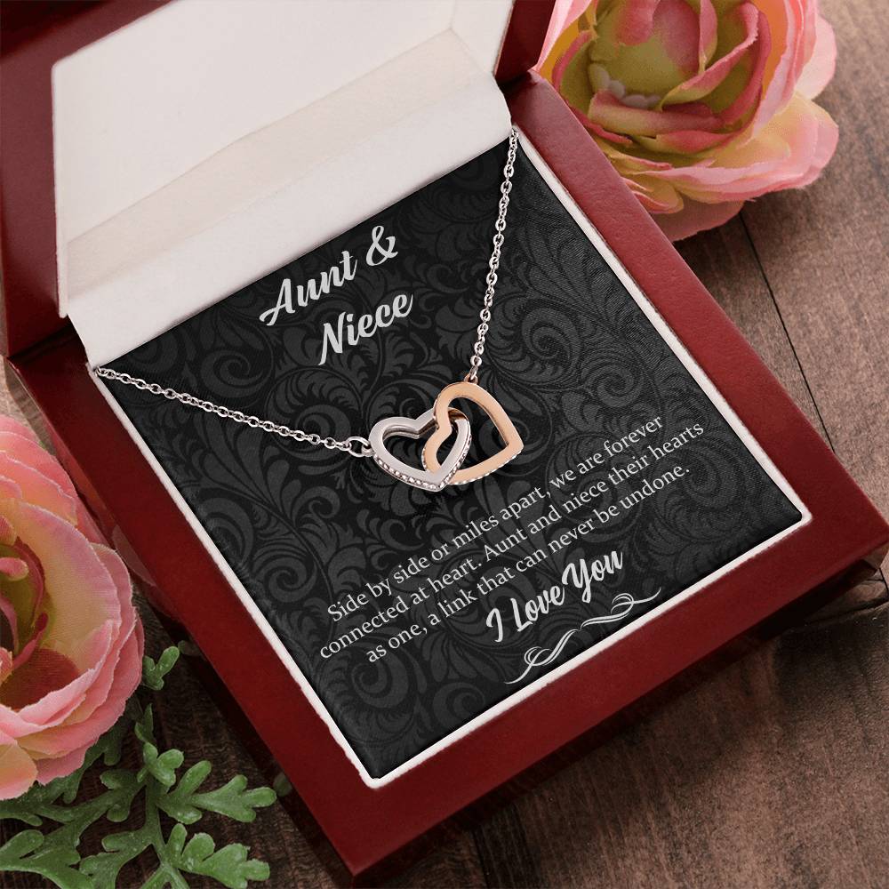 Side By Side Or Miles Apart- Aunt And Niece Interlocking Hearts Necklace